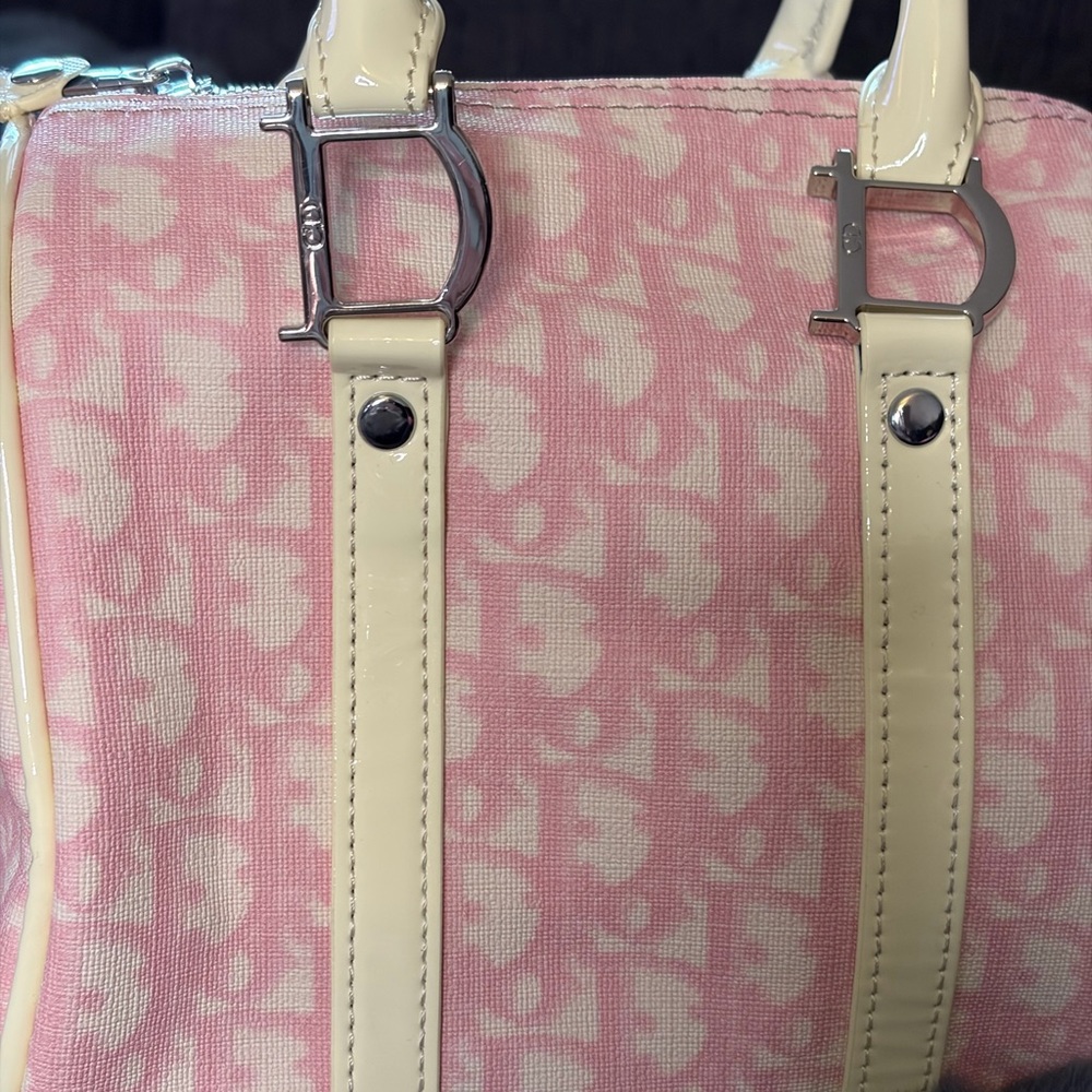 Mini Pink/ Cream Logo Coated Canvas w Leather Trim - Picture 2 of 11